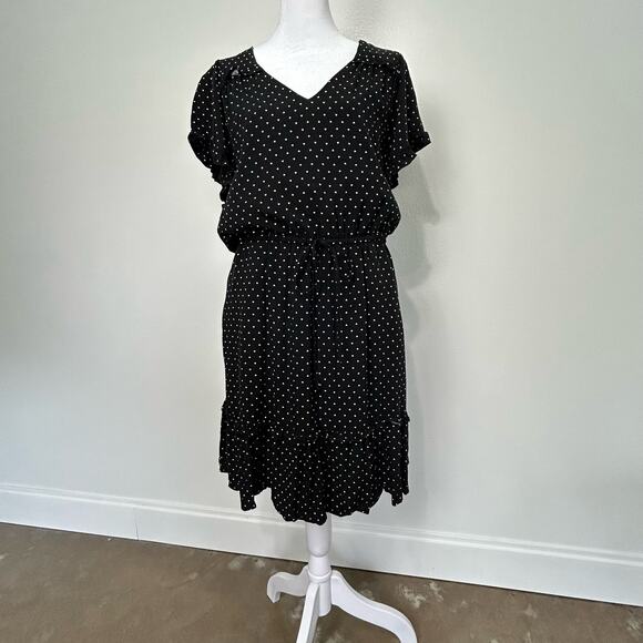 Gap Heart Ruffle Dress Small Tall Womens Hearts Black White Tie Wais Tiered - Picture 2 of 16